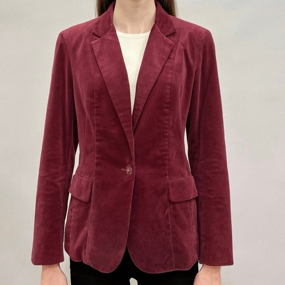 Vintage 90s‎  Y2k Burgundy Velvet Blazer Jacket Classic Tailored Fit Size 12